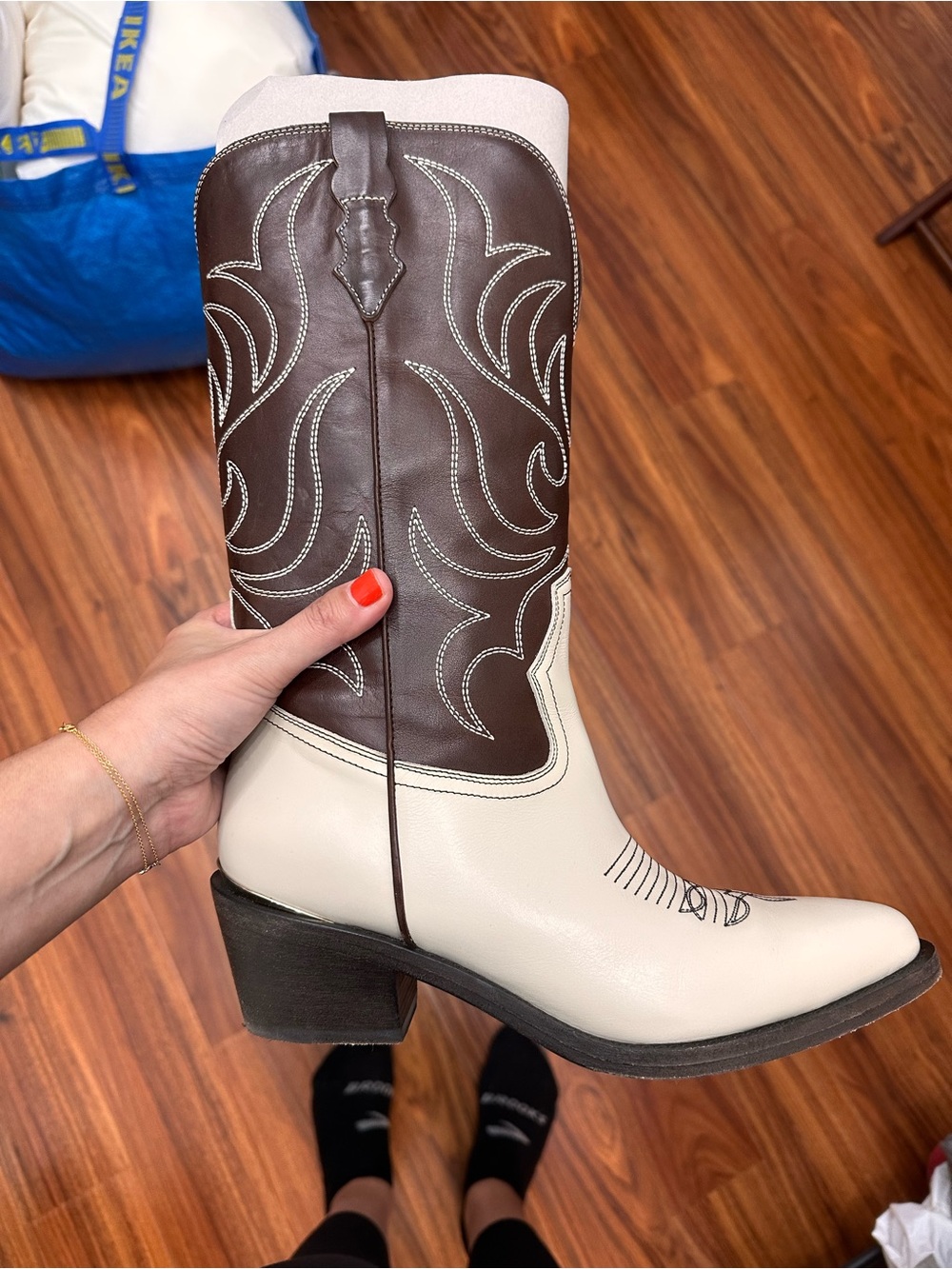 Partlow Rowan Cowboy Boot in Two Tone Brown and White - Picture 6 of 11